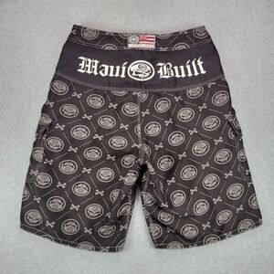Maui Built Board Shorts Mens 32 Black Skull Crossbones Cargo Surf Trunks